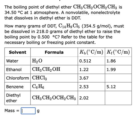 Solved The Boiling Point Of Diethyl Ether Ch3ch2och2ch3 Is