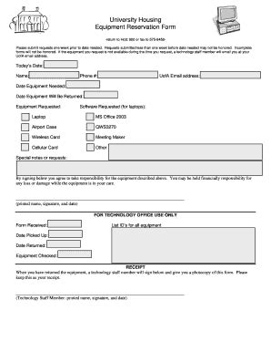 Fillable Online Housing Uark University Housing Equipment Reservation