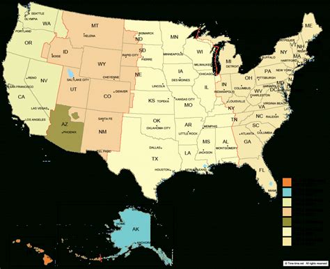 Printable United States Map With Time Zones And State Names Save ...