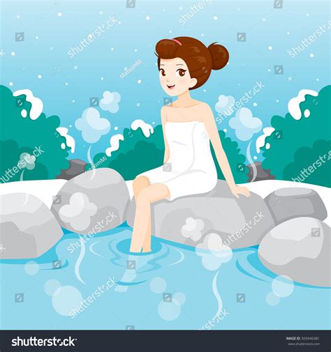 Woman Relaxing Hot Spring Bath Onsen Stock Vector Royalty Free 569446381
