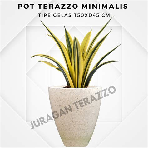 Jual POT TANAMAN MINIMALIS TERASO MARMER PUTIH TIPE GELAS JURAGAN