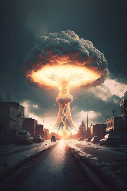 Premium Photo | A nuke explosion mushroom cloud in a city