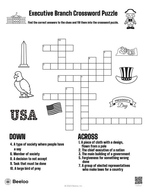 Executive Branch Crossword Puzzle Beeloo Printable Crafts And