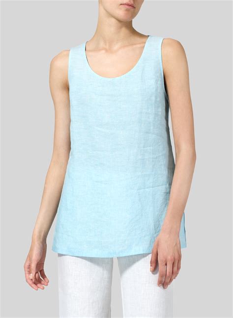 Scoop Neck Long Linen Tanks Plus Size