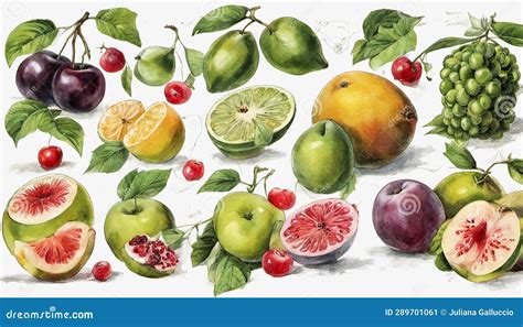 Assorted Fruits On Neutral Background Stock Illustration Illustration