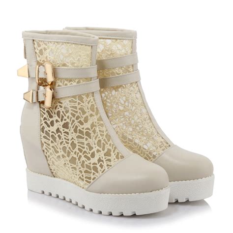 Beautiful White Wedge Boots With Lace Detail On Luulla