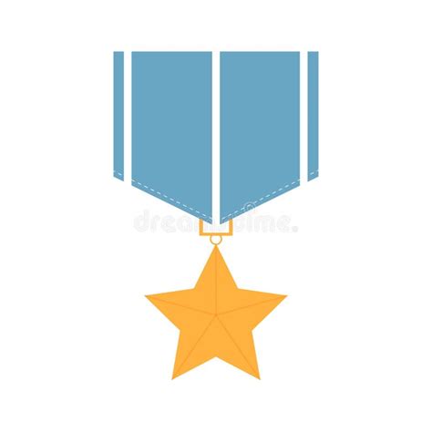 Gold Star Medal With Blue Ibbon Metallic Winner Award Isolated On