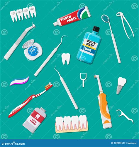 Dental Cleaning Tools. Oral Care Hygiene Products Stock Vector ...