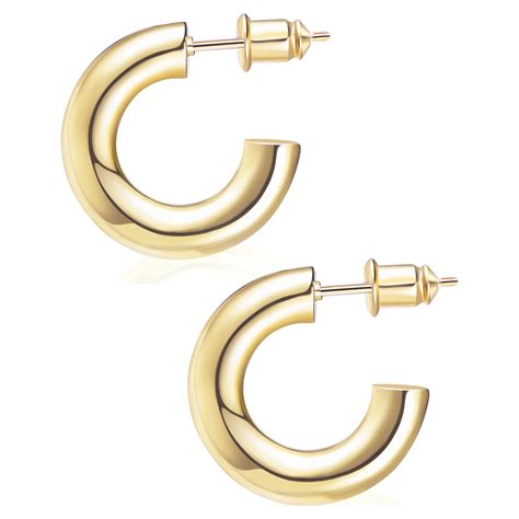 Wowshow Gold Hoop Earrings 14K Real Gold Plated Chunky Hoop Earrings