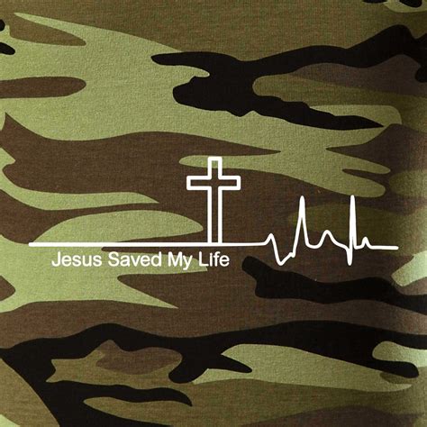 Jesus Saved My Life kříž ekg Dámské maskáčové triko MyShirt cz