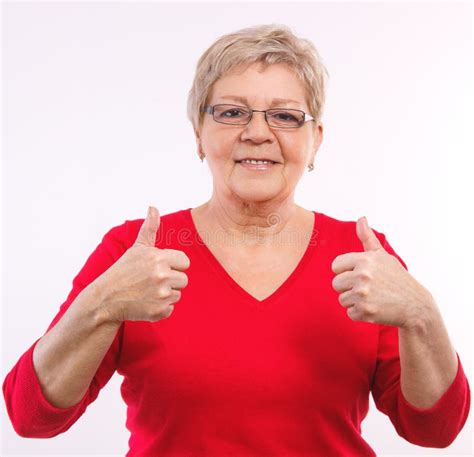 Happy Smiling Elderly Woman Showing Thumbs Up Positive Emotions In Old