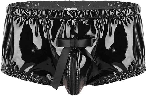 YOOJIA Herren Ouvert Slip Wetlook Sissy Panties Lackleder Dessous Low Rise Bikini Slips Briefs