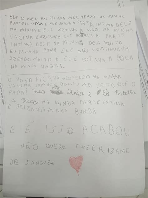 Em carta criança de 9 anos relata ter sido estuprada pelo pai e avô