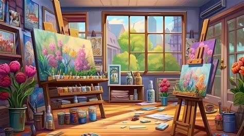 Premium AI Image | A painting of flowers and a painting of a house