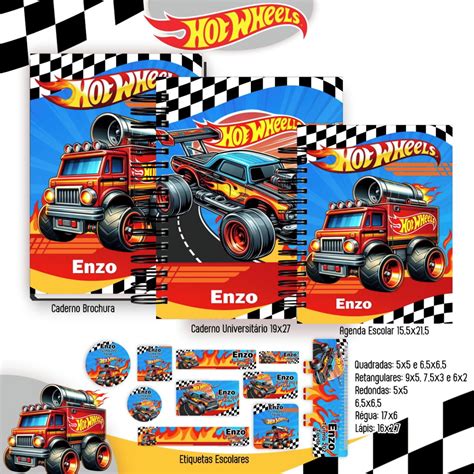 Volta S Aulas Kit Agenda E Etiquetas Escolares Hot Wheels