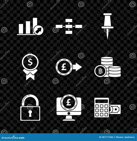Set Presentation Financial with Graph, Push Pin, Lock, Computer Monitor