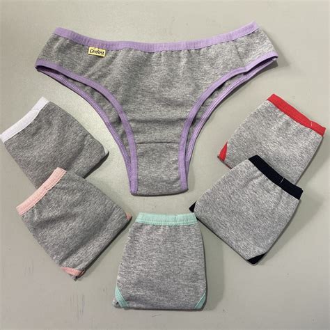 Kit 5 Calcinhas Feminina Básica Tanga Algodão Confortável Lingerie Forro Duplo Microfibra Mescla