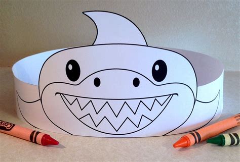 Baby Shark Coloring Printable Paper Crown 8D1 | Paper crowns, Shark hat, Shark craft