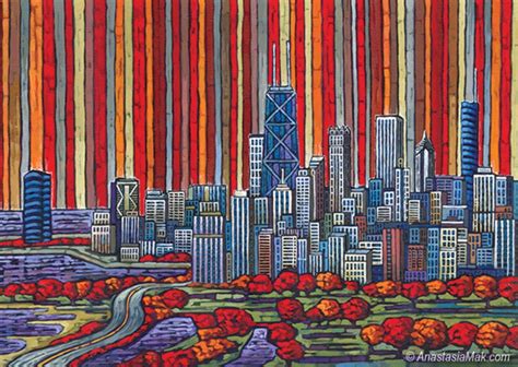 Red Chicago Skyline, Chicago Skyline Print, Chicago Autumn, Chicago ...