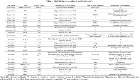 Table From The Role Of Apobecs In Viral Replication Semantic Scholar