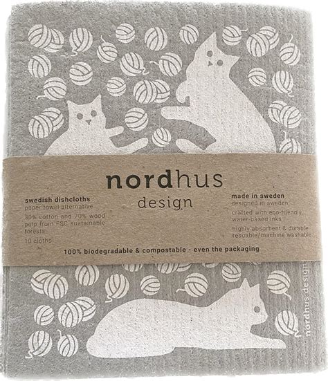 Nordhus Design Swedish Dishcloths Cats 5 Pack Made In Sweden