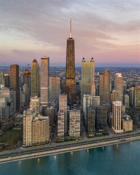 Aerial View Of Chicago Skyline At Sunset With The Observatory Building