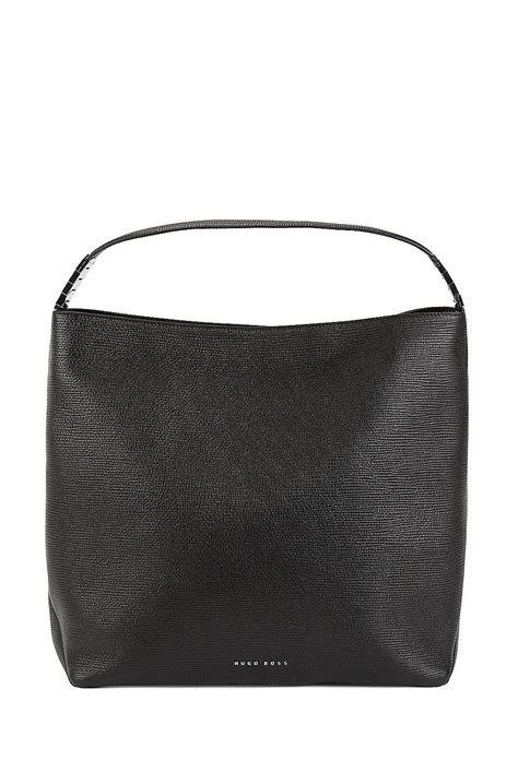 Hobo Bag In Embossed Italian Calf Leather Black Shoulder Bags From