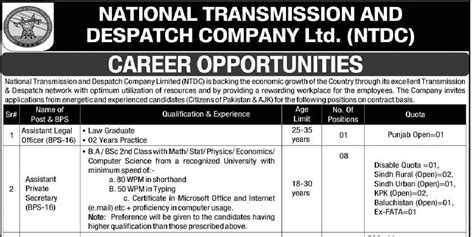 Ntdc Jobs National Transmission And Dispatch Company Online Apply