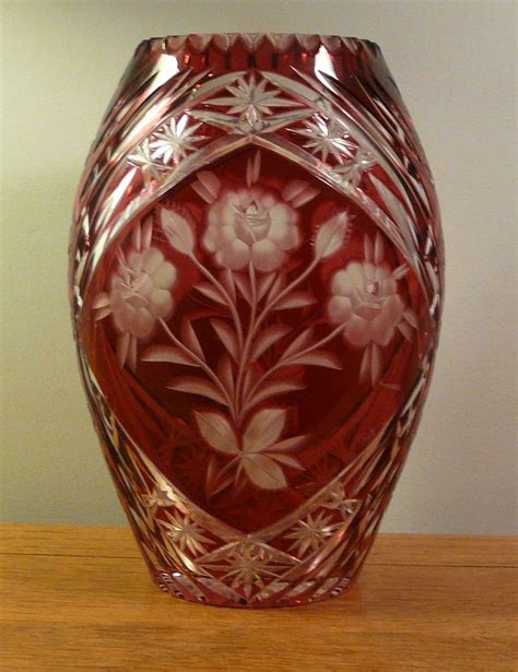 Cranberry Glass Etched Flower Vase With Images Antique Glass Pattern Glass Cranberry Glass