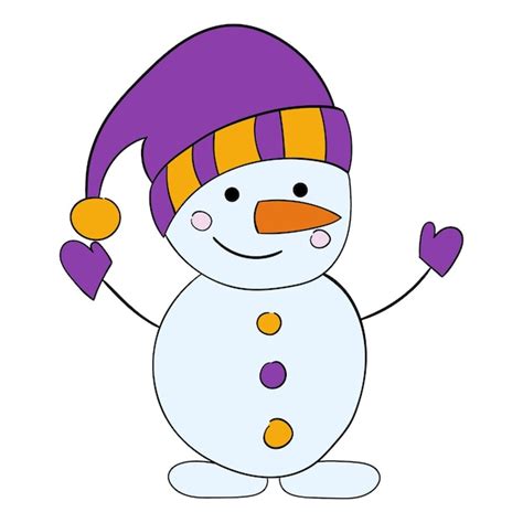 Boneco De Neve Bonito Dos Desenhos Animados Em Um Chap U Roxo Um