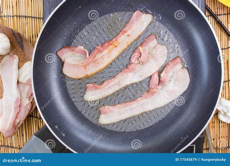 Chef Frying Bacon In The Pan Stock Image Image Of Cooking Gourmet