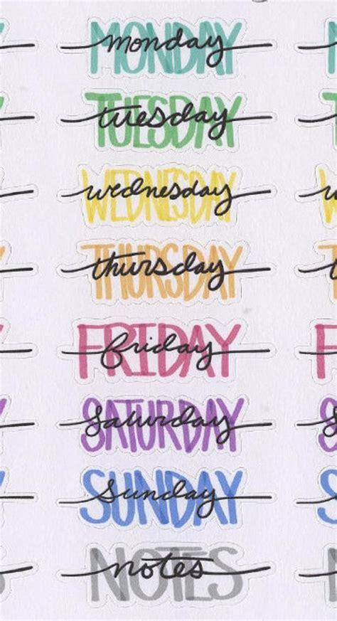 Colorful Weekday Headers Planner Stickers Hand Drawn Bujo Style