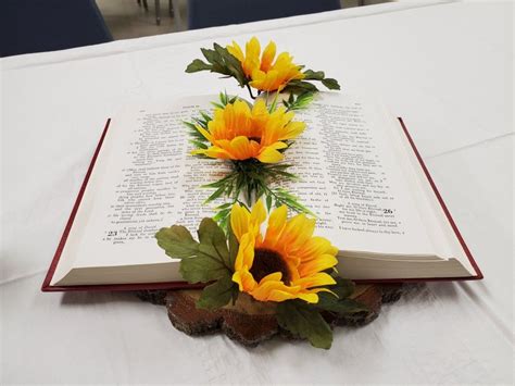 Bible Sunflowers And Wood Centerpiece For Church Decor