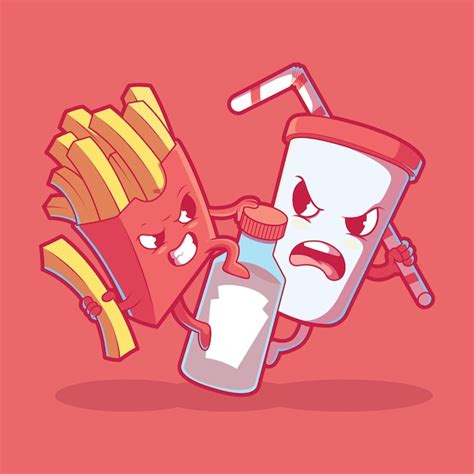 Premium Vector | Fast food characters food fight vector illustration Food funny brand design concept