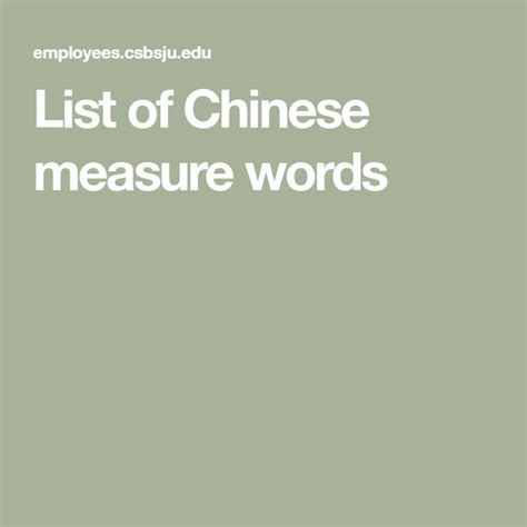 List Of Chinese Measure Words