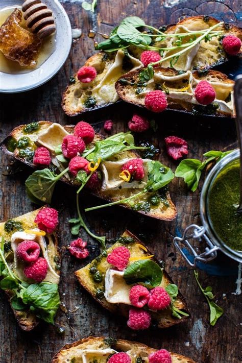 Honey Raspberry Brie Crostini With Basil Oil Half Baked Harvest