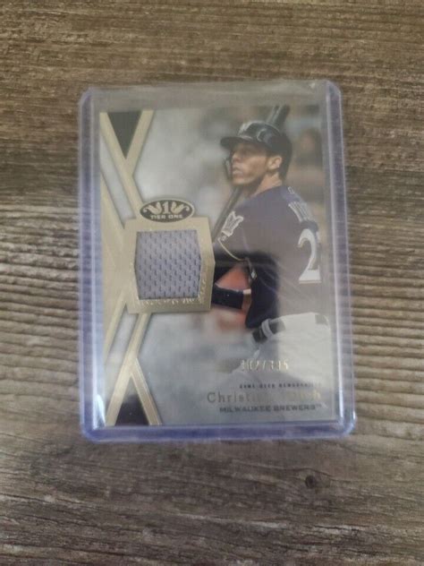 2020 Topps Tier One Relic Card Christian Yelich Milwaukee Brewers 395