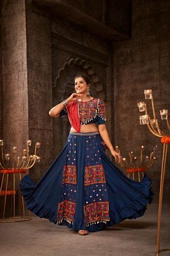 Blue Viscose Rayon Printed Work Navratri Chaniya Choli At Rs