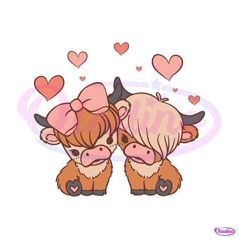 Cute Baby Highland Cow Couple Valentine SVG