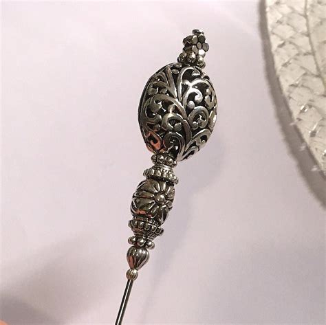 Hatpin With Rare Tibetan Pewter Design Silver Finish Setting Hat Pin Etsy