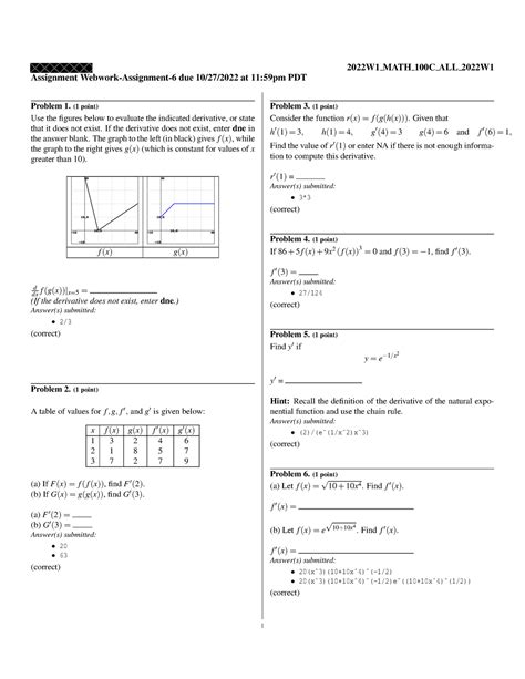 Web Assignment W Math C All W Assignment Webwork