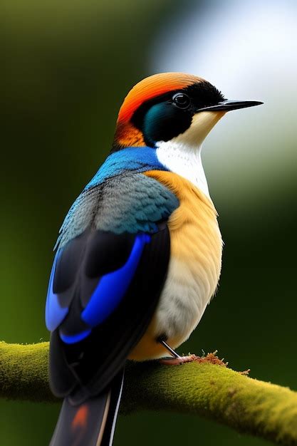 Un P Jaro Colorido Con Alas Azules Rojas Y Amarillas Se Sienta En Una