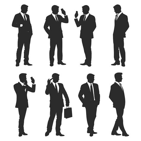 Silhouettes Of Businessmen In Suits Set Of 8 Poses Premium Ai