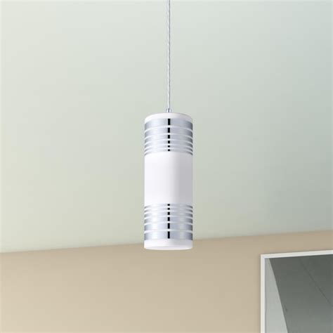 Eglo Bayman Chrome Moderncontemporary White Glass Cylinder Mini Hanging Pendant Light In The