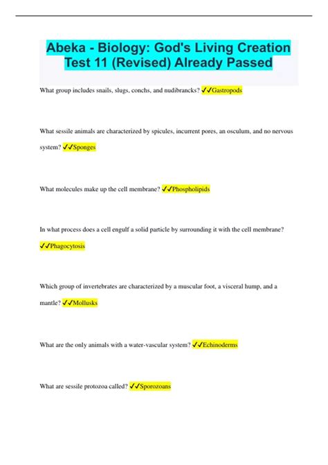Abeka Biology God S Living Creation Test Revised Already Passed