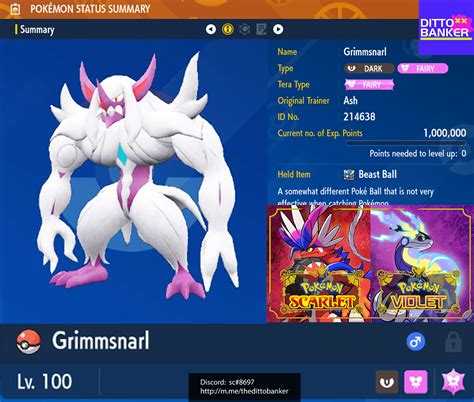 Pokemon Scarlet Violet Shiny Grimmsnarl Lv Adamant Iv Pickpocket