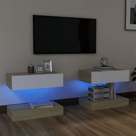 Jill Meuble Meubles Tv Avec Lumi Res Led Pcs Blanc Et Ch Ne