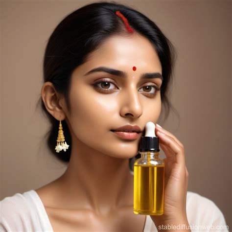 Indian Woman Applying Face Oil Stable Diffusion Online