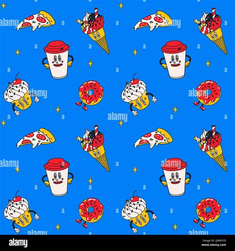 Cartoon Vector Funny Cute Comic Characters Seamless Pattern Stock