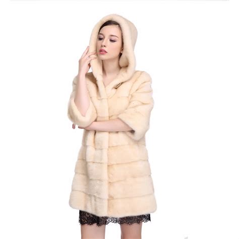 Full Pelt Leather Natural Mink Fur Coat Long Women Hooded Fur Jacket